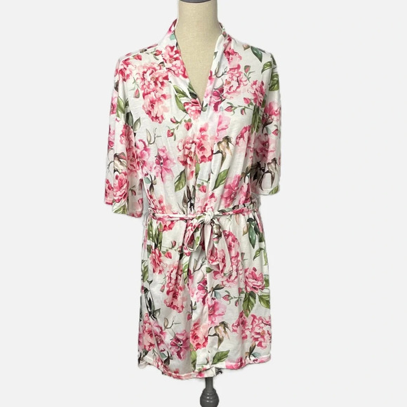 Show me Your Mumu Brie Robe Garden of Blooms Size OS White Pink Green Belt - Picture 4 of 12